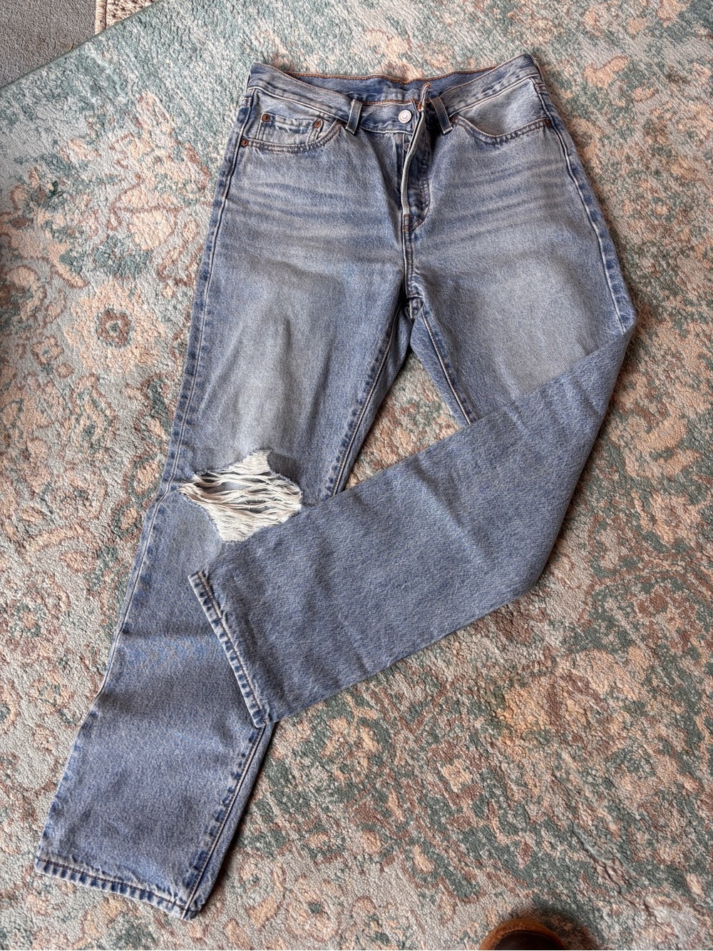 Levi's 501 Light Blue Straight-Leg Ripped Jeans